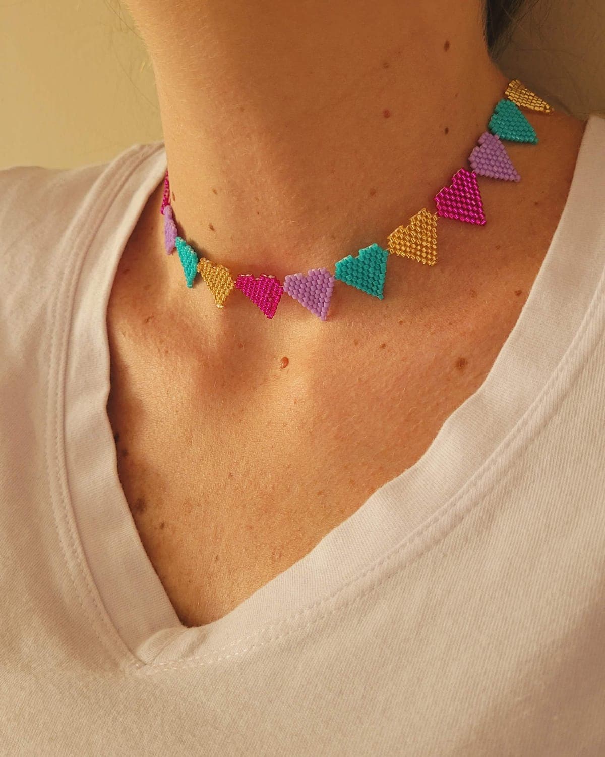 Choker Corazones, collares tejido a mano en miyuki