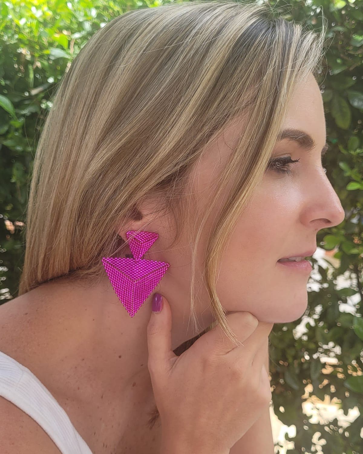 Dúo de Triángulos, aretes tejido a mano en miyuki