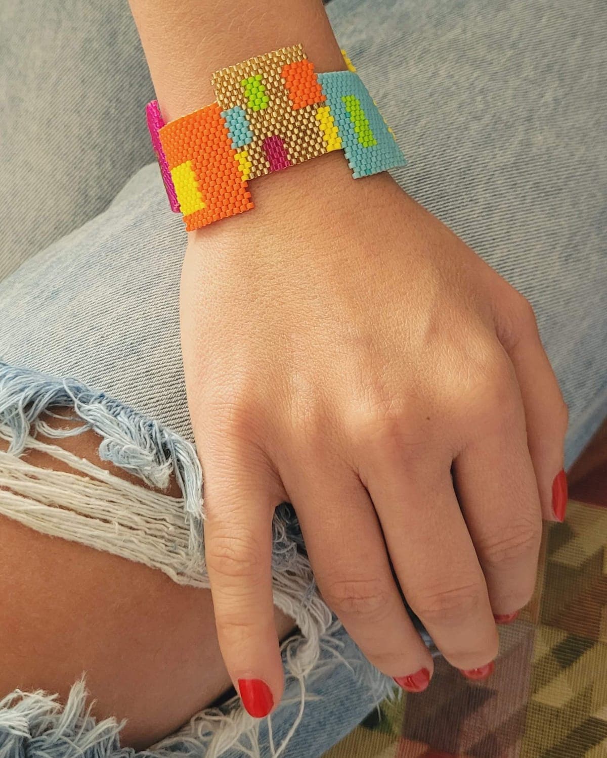 Pulsera Cuadros, pulseras tejido a mano en miyuki