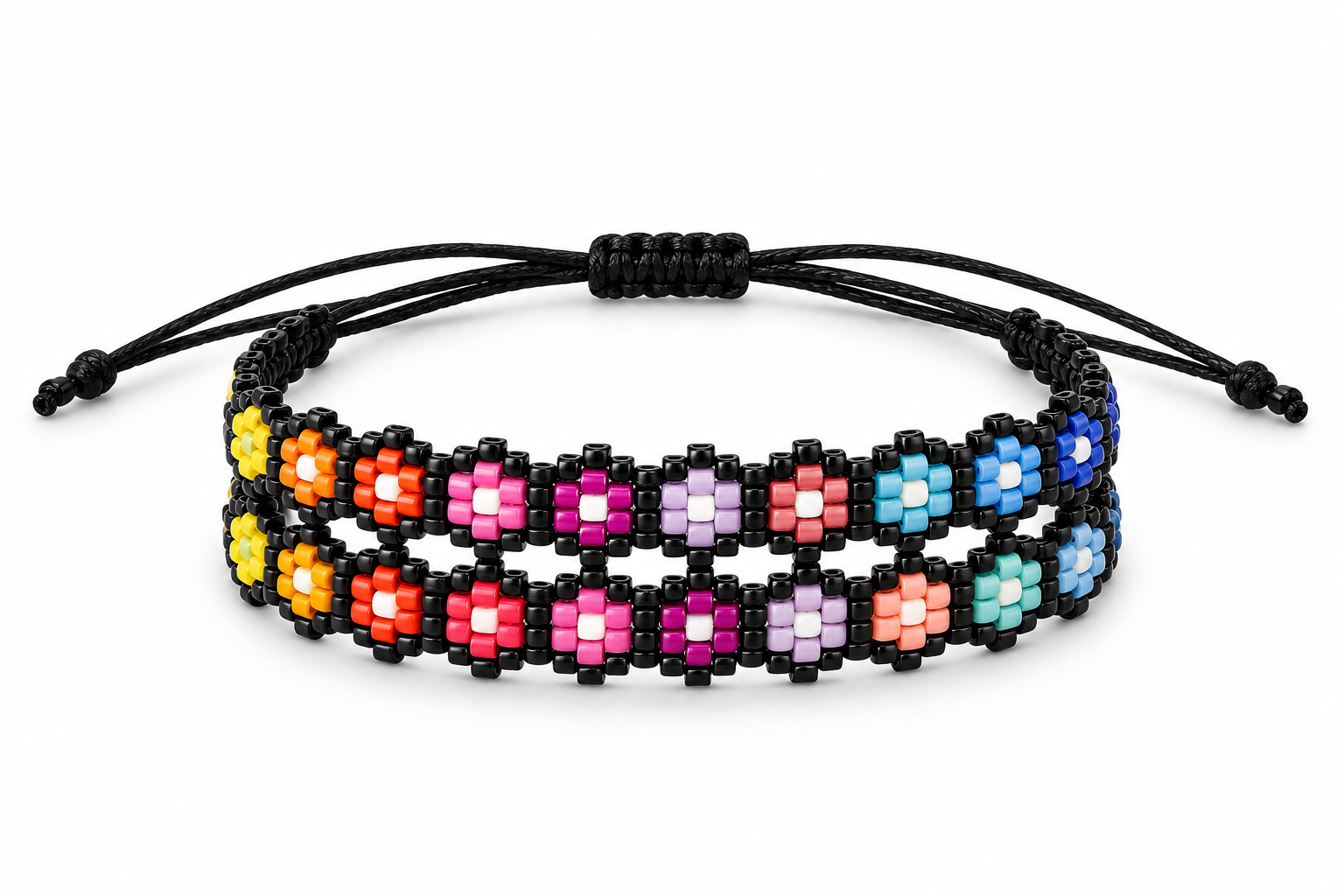Pulsera Flores Arcoíris, pulseras tejido a mano en miyuki